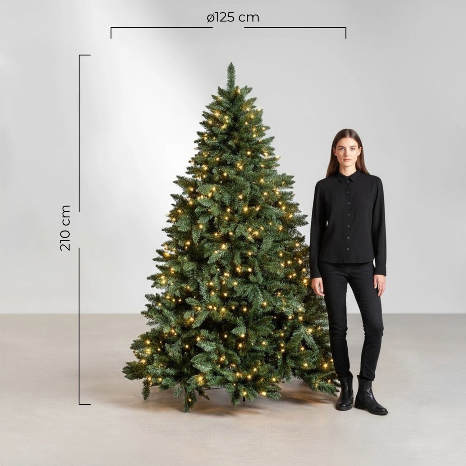 PristinePine Volle Kerstboom met Verlichting (380 LED) en Kerstboommand - 210 cm Kunstkerstboom inclusief zeegras mand en opbergtas - 1404 Takken – foto 5