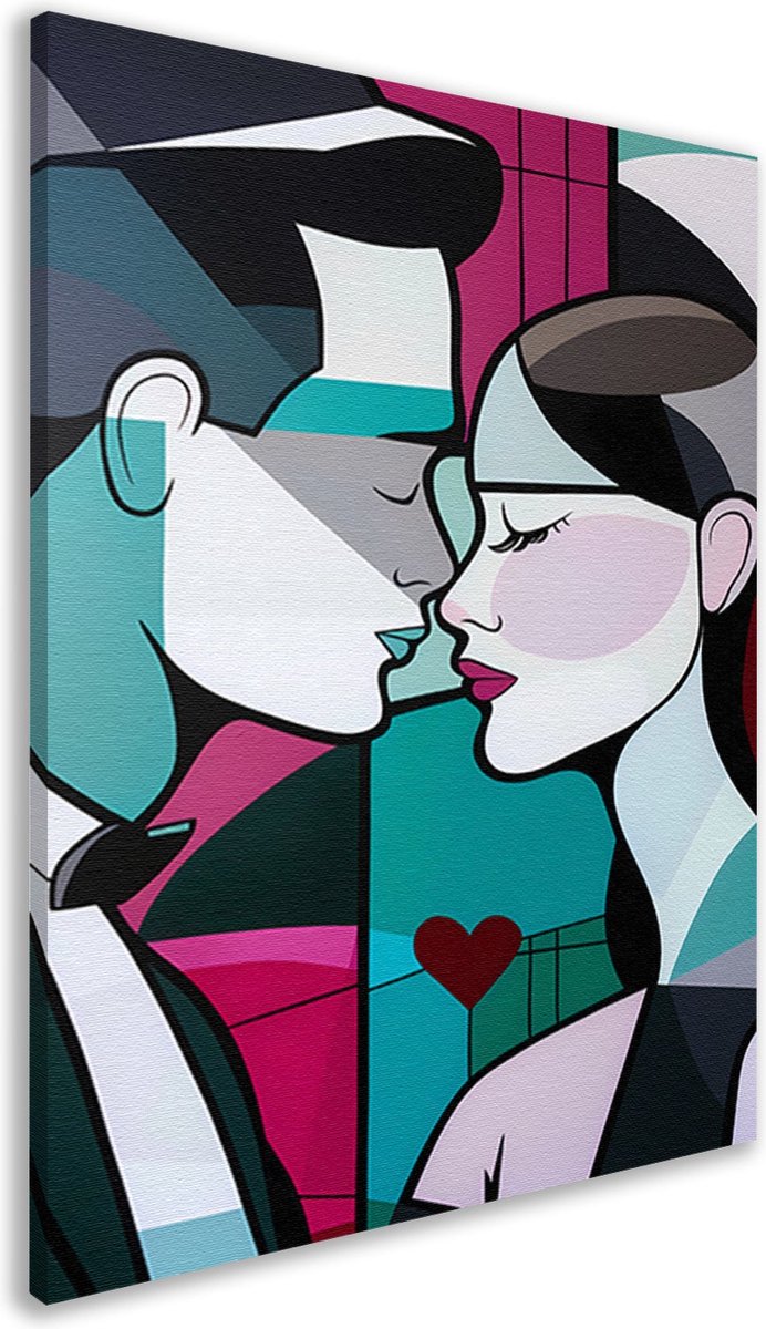 Canvas Schilderij Modern Abstract – Romantisch Koppel – Pop Art Stijl – Hoogwaardige Wanddecoratie – Perfect voor Slaapkamer of Woonkamer - Canvas 100x150 cm