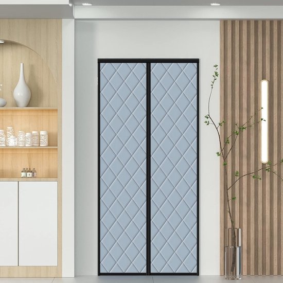 WENT Magnetisch thermisch geïsoleerd deurgordijn, verschillende maten, wind koud- en geluidsbestendig, huisdiervriendelijk, geschikt voor kamers met airconditioning, verwarming, keukens en woonkamers, 90 x 210 cm, grijs