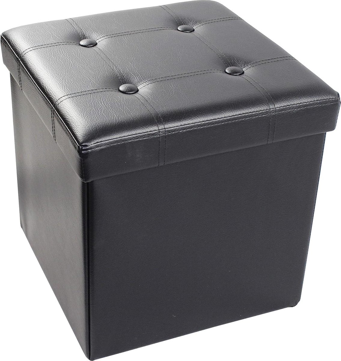 Almacenamiento Puff Asiento Acolchado Plegable - 38 x 38 x 38 cm - Polipiel Suave - Negro