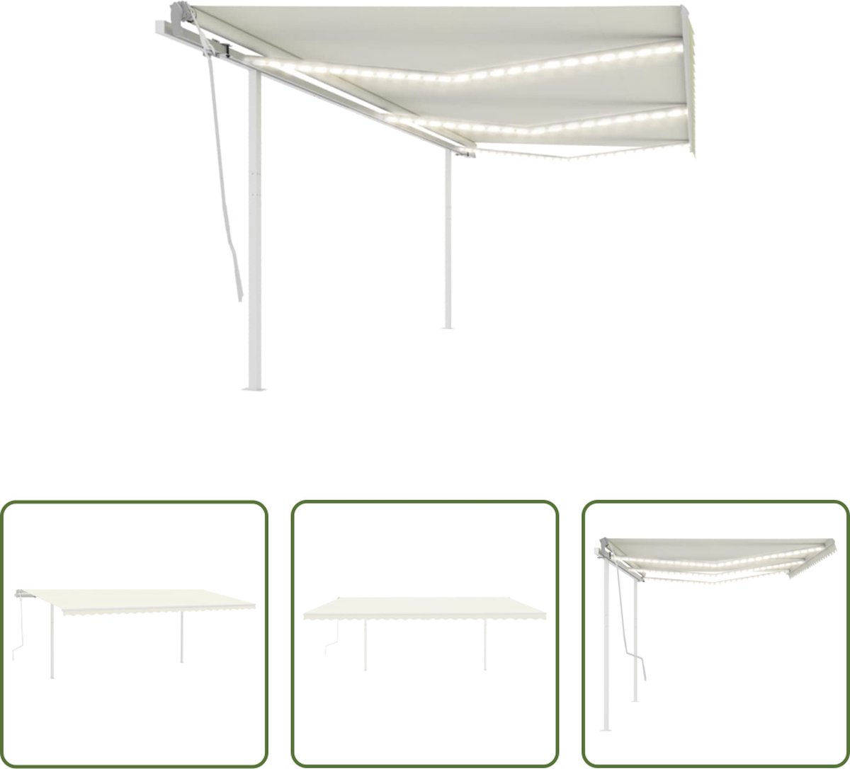 Retractable cream-colored outdoor canopy with LED lights, 6x3.5 meters, from The Living Store.
