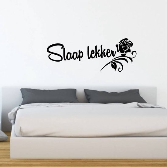 Muursticker Sleep Well with Rose - Bleu clair - 120 x 43 cm - Chambre avec texte néerlandais - Sticker mural