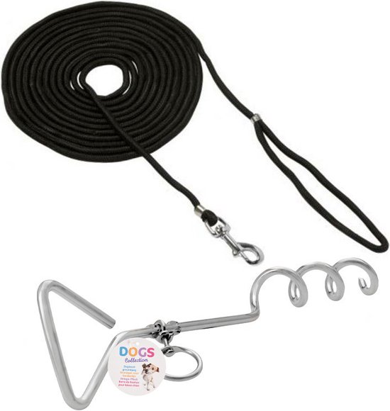 Benson Hondenlijn - incl. aanlegspiraal - 10 meter - metaal/nylon - zoeklijn hond - grondpen