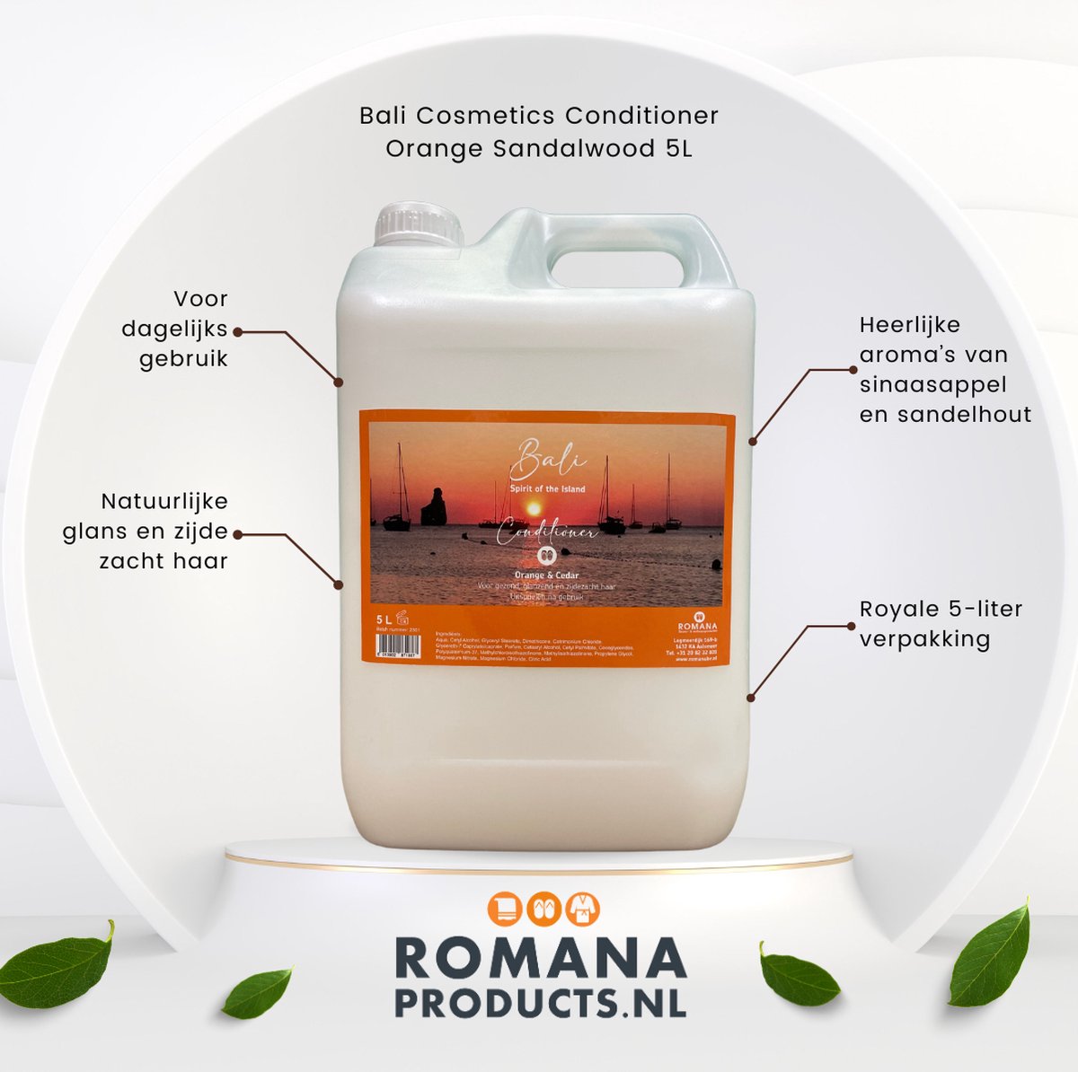 Goedkoopste Romana Products Bali Cosmetics Conditioner - Verzorgende Haarverzachter - Orange-Sandalwood 5L