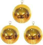 3x Disco spiegel ballen goud 30 cm - Discobal - Spiegelbal - Themafeest decoratie