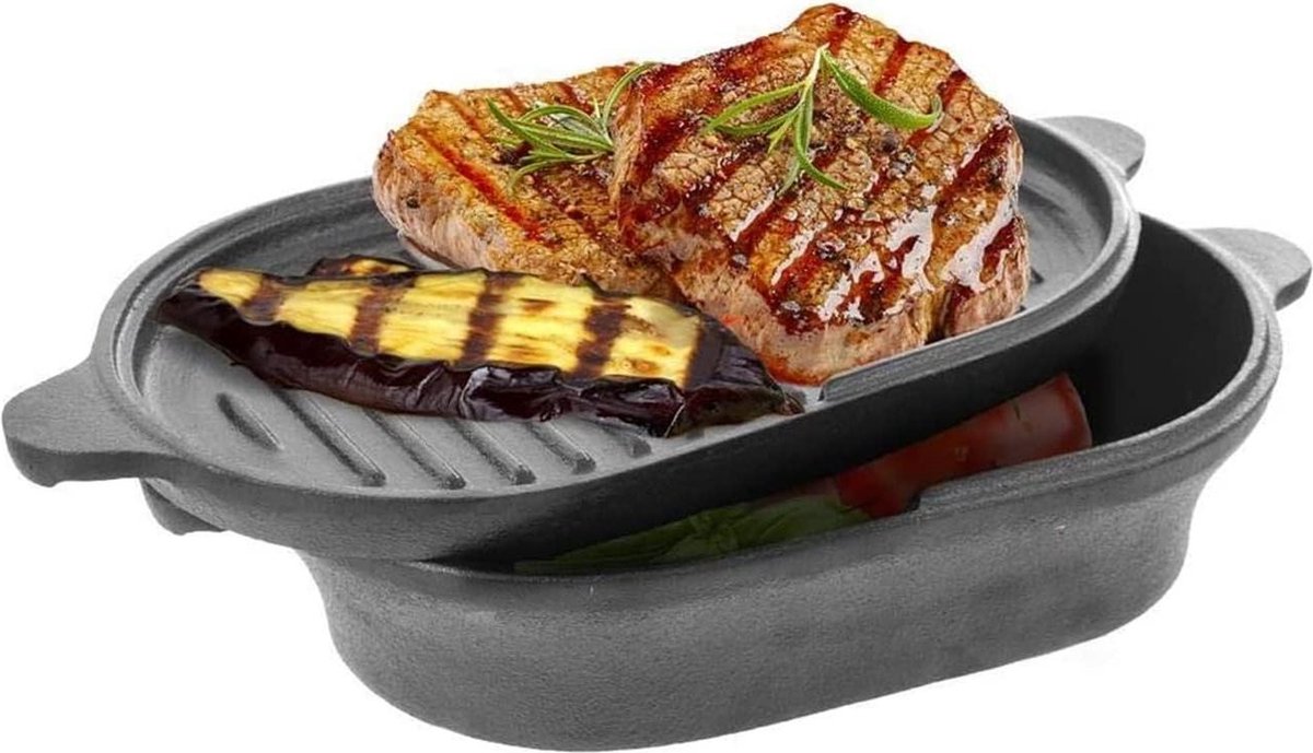 Gietijzeren braadpan met deksel - 28 cm - grillpan - beste kwaliteit