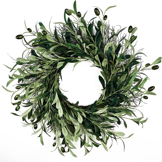 ZHDOKA 19,7 Inch Witte Pioen Bloemenkrans, Kunstzijden Rozenkrans Lente