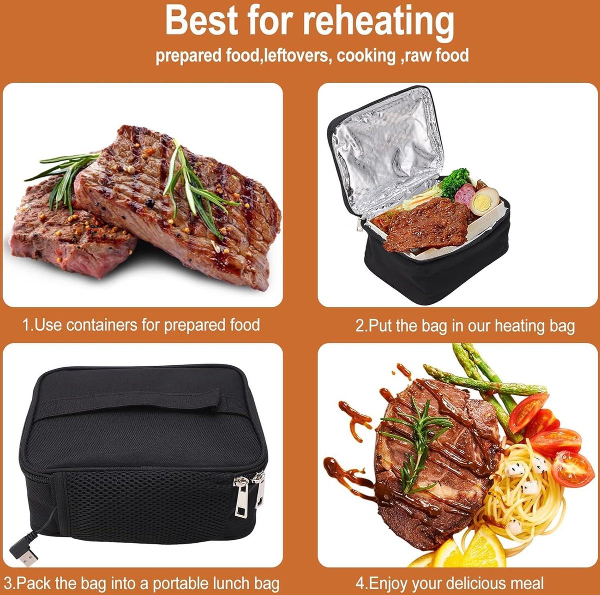 Verwarmde Lunchbox Draagbare Oven - USB-verwarming Magnetron Voedselverwarmer Elektrische Lunchtas Met Aluminiumfolievoering Voor Kantoorwerk Pick