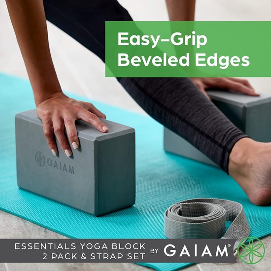 Yogablok set van 2 en yogariemen - zwart - voor yoga essentials van Core Balance — afbeelding 3