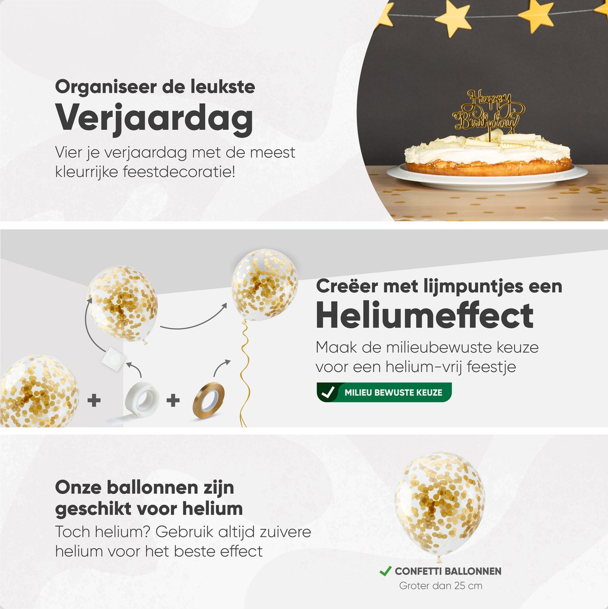 Fissaly Verjaardag Slinger Zwart & Goud met Papieren Confetti Ballonnen – Decoratie – Happy Birthday — afbeelding 6