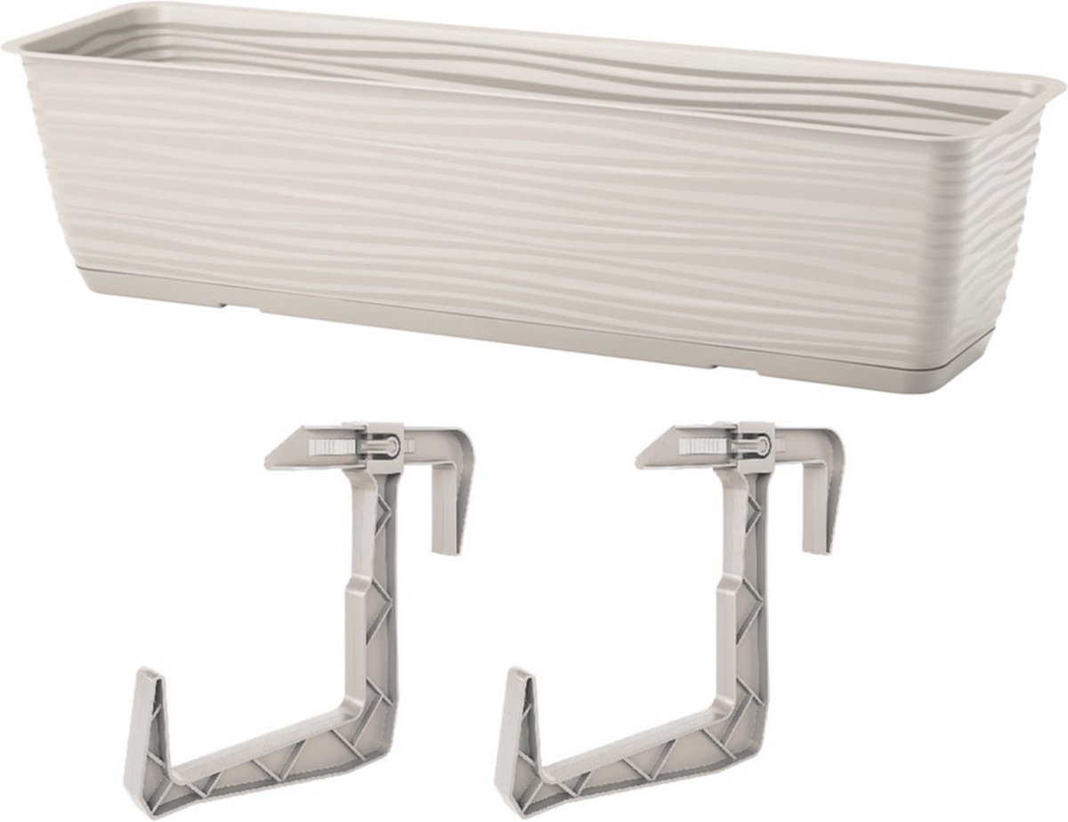 Form Plastic Balkon plantenbak Balustrade - incl ophangbeugels - kunststof - lichtgrijs - L40 x B17 x H14