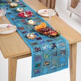 Decoratieve Rajasthani tafelkleed Hand geborduurd katoen kleurrijk luxe Coffee Dineren Style Table Placemat Decor Blue - 30x182 cm
