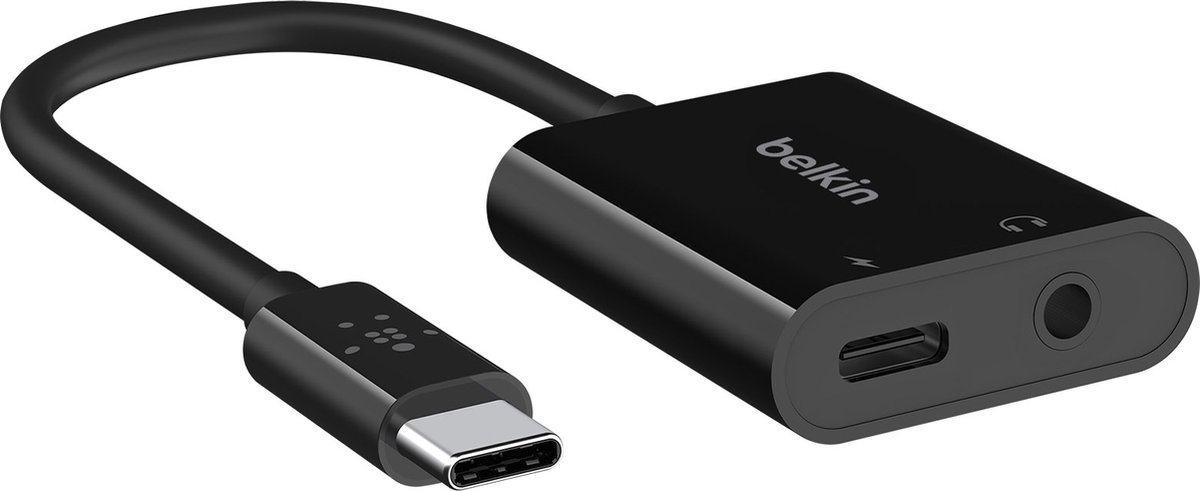 Adapter USB-C naar Jack 3,5mm en USB-C 60W audio en opladen Belkin Zwart