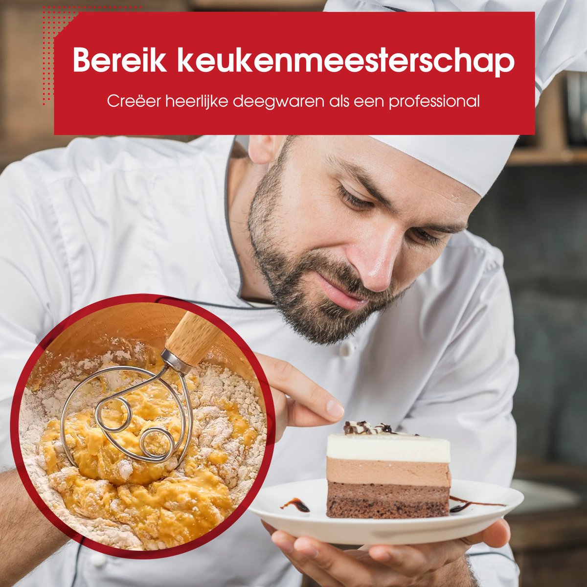 2 stuks professionele garde, Deense garde, brooddeeg, eierklopper, houten handvat, bakgereedschap met houten handvat, voor bakken, brood, gebak, dessert, pizzadeeg