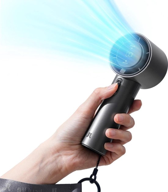 JISULIFE draagbare handventilator, snelheid (1-100) verstelbare turbo- miniventilator, 5000 mAh oplaadbare persoonlijke ventilator, digitaal display voor reizen/kamperen, grijs
