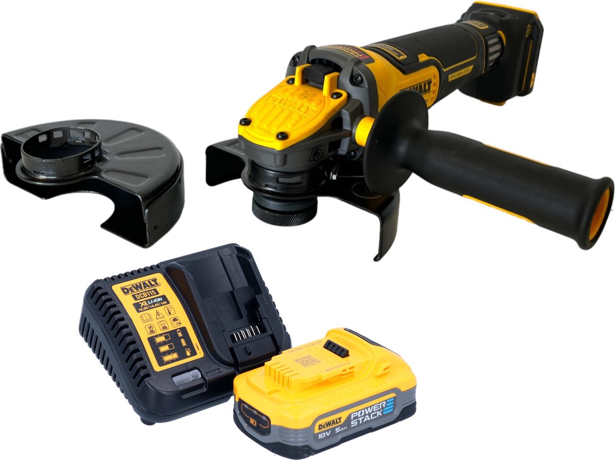 DeWalt DCG 416 VS H1 accu haakse slijper 18 V 125 mm borstelloos + 1x PowerStack accu 5.0 Ah + lader
