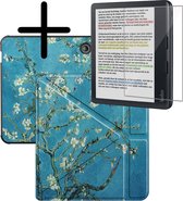 Hoes Geschikt voor Kobo Libra Colour Hoesje Bookcase Cover Hoes Trifold Met Screenprotector - Hoesje Geschikt voor Kobo Libra Colour Hoes Cover Case - Bloesem