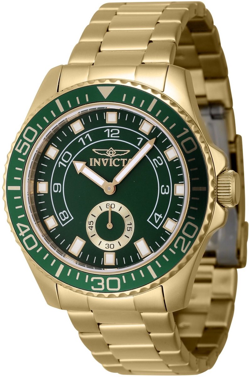 Invicta Pro Diver 47132 Heren Horloge - Waterdicht - Analoog - Quartz Uurwerk - Roestvrij Staal met groene Wijzerplaat - 44mm