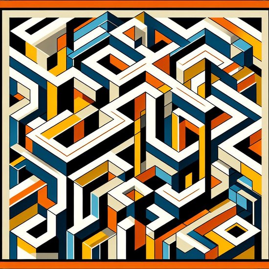 Modern escher schilderij | Abstract Geometric Illusion: Exploring Modern Perspectives in Escher Inspired Art | Kunst - 30x30 centimeter op Canvas | Foto op Canvas