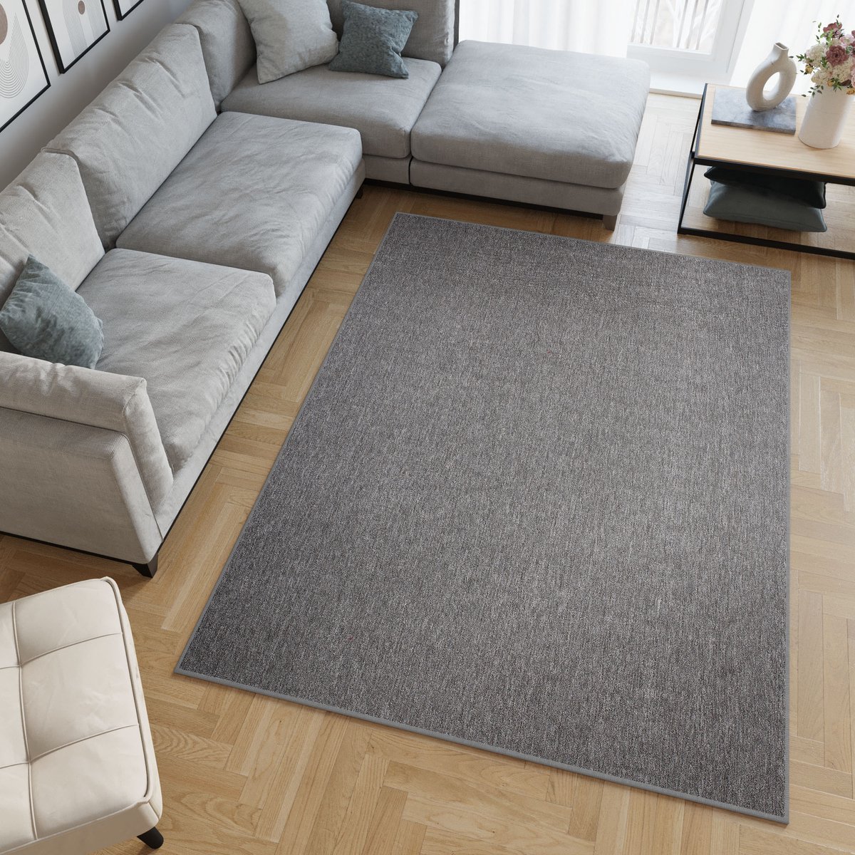 Tapiso Nizza Vloerkleed Laagpolig Grijs Woonkamer Tapijt Maat- 160x220 Grijs 1