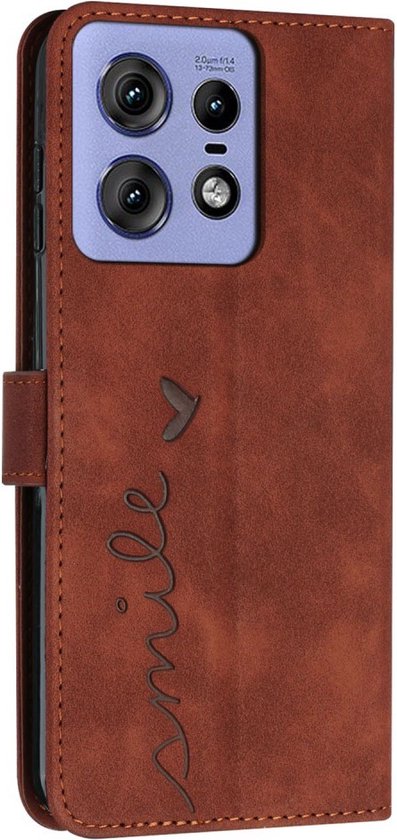 Coverup Smile Book Case - Convient pour Motorola Edge 50 Pro Case - Marron