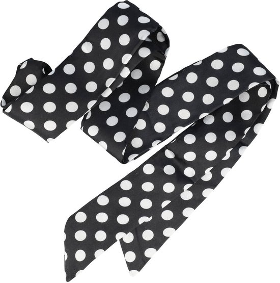 Foulard à cheveux imprimé à pois étroits 180 cm Wit Zwart