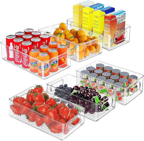 Koelkastorganizer, 7-delige set, stapelbare opbergdoos, keukenorganizer