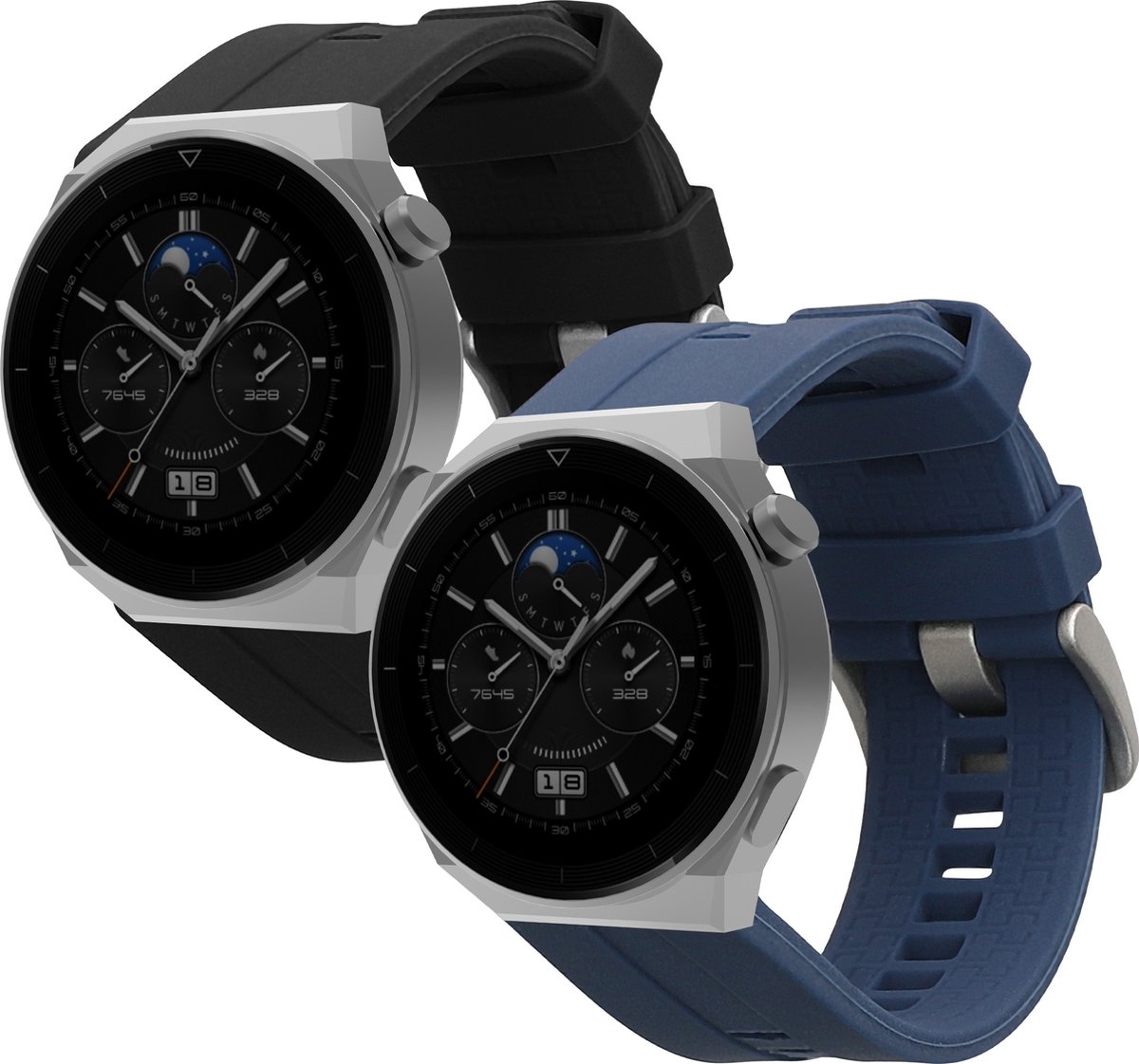 kwmobile 2x horlogebandjes geschikt voor Huawei Watch GT (46mm) bandje - Smartwatch bandjes van TPU - Activity tracker horloge band in donkerblauw / zwart