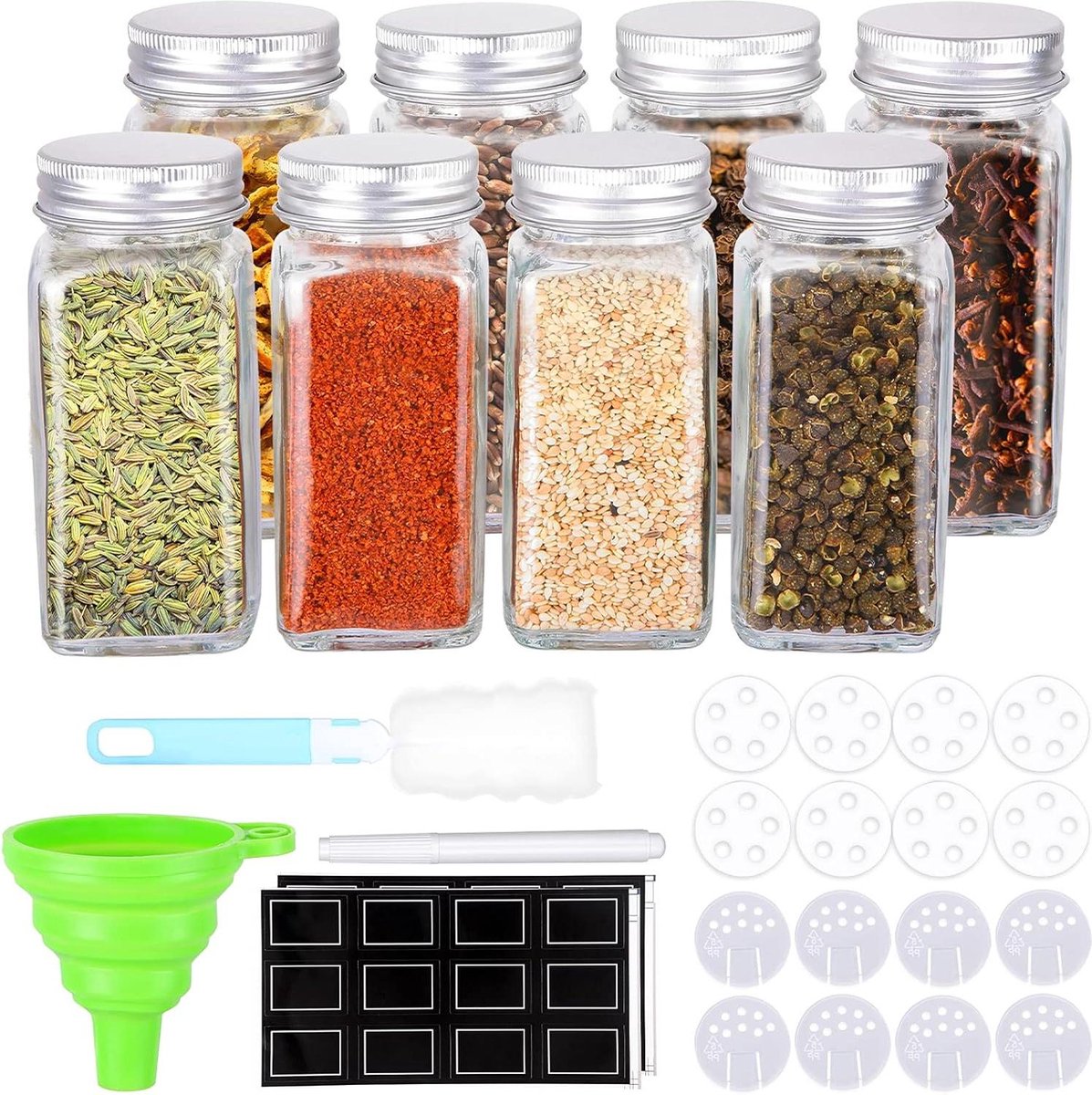 UISEBRT Kruidenpotjes Vierkant Set 12-delig Kruidencontainers met UISEBRT Kruidenpotjes Vierkant Set 12-delig Kruidencontainers met