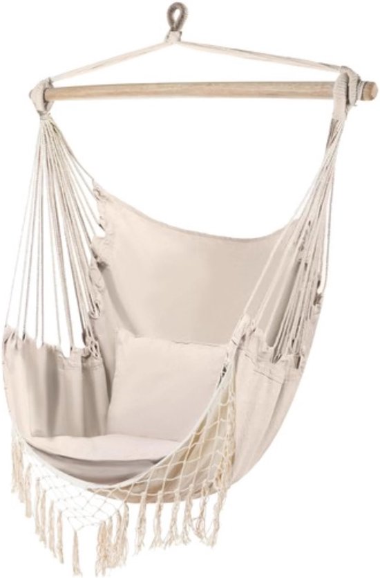 Chaise suspendue brésilienne Ruhhy Beige avec coussins - parfaite pour le jardin