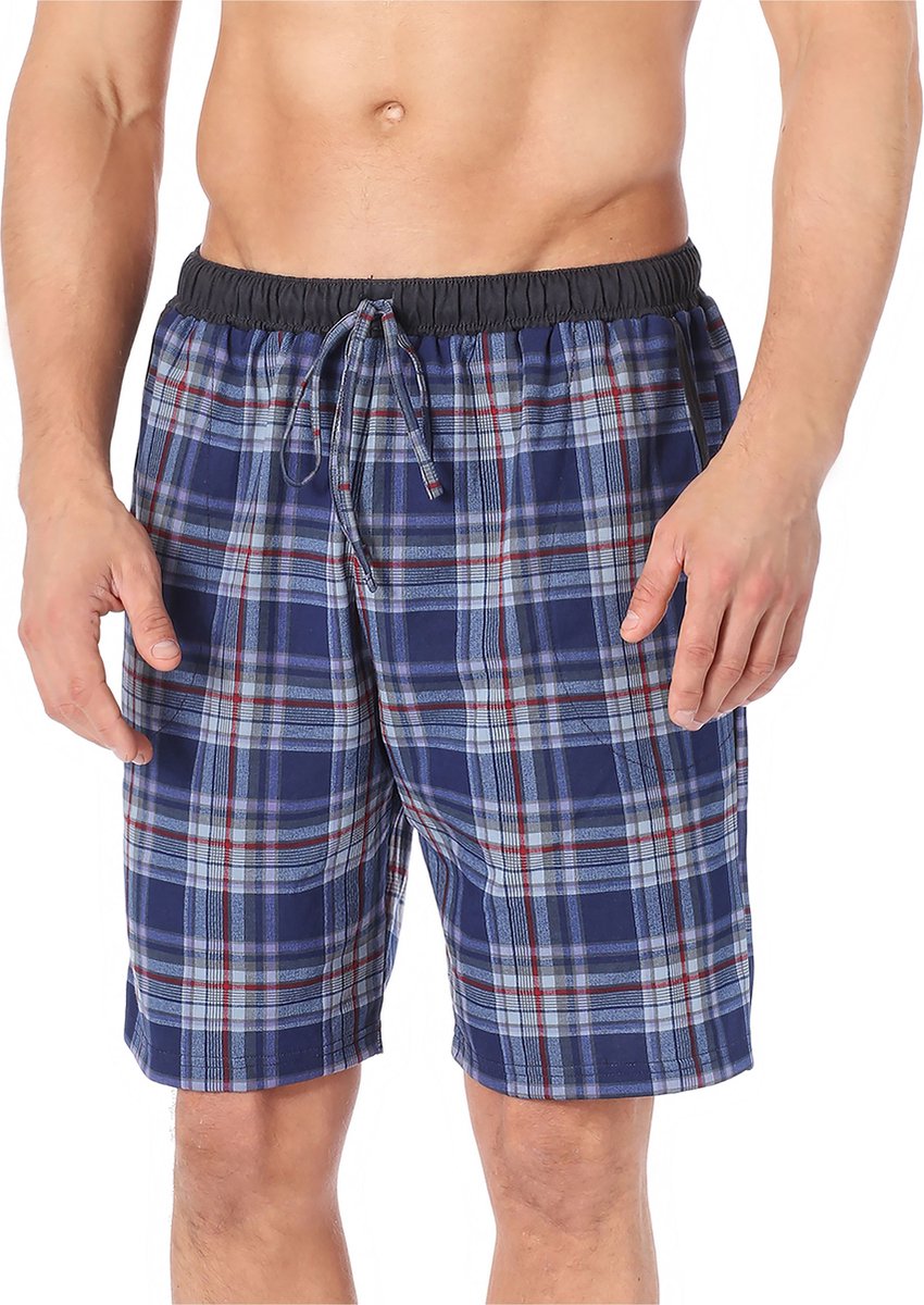 Timone TI-TI30-114-PP Heren Pajamabroek - kort - Pyjamashorts - met zakken - elastische tailleband met koord - 100% Katoen - Geruit-5 (9633401) - S