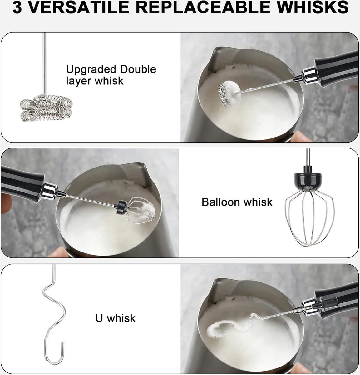 Handheld automatische melkopschuimer met dubbele garde - USB opladen - voor koffie latte cappuccino room eieren - melkrek eierracket — cadeau in Kookcadeaus - foto 2