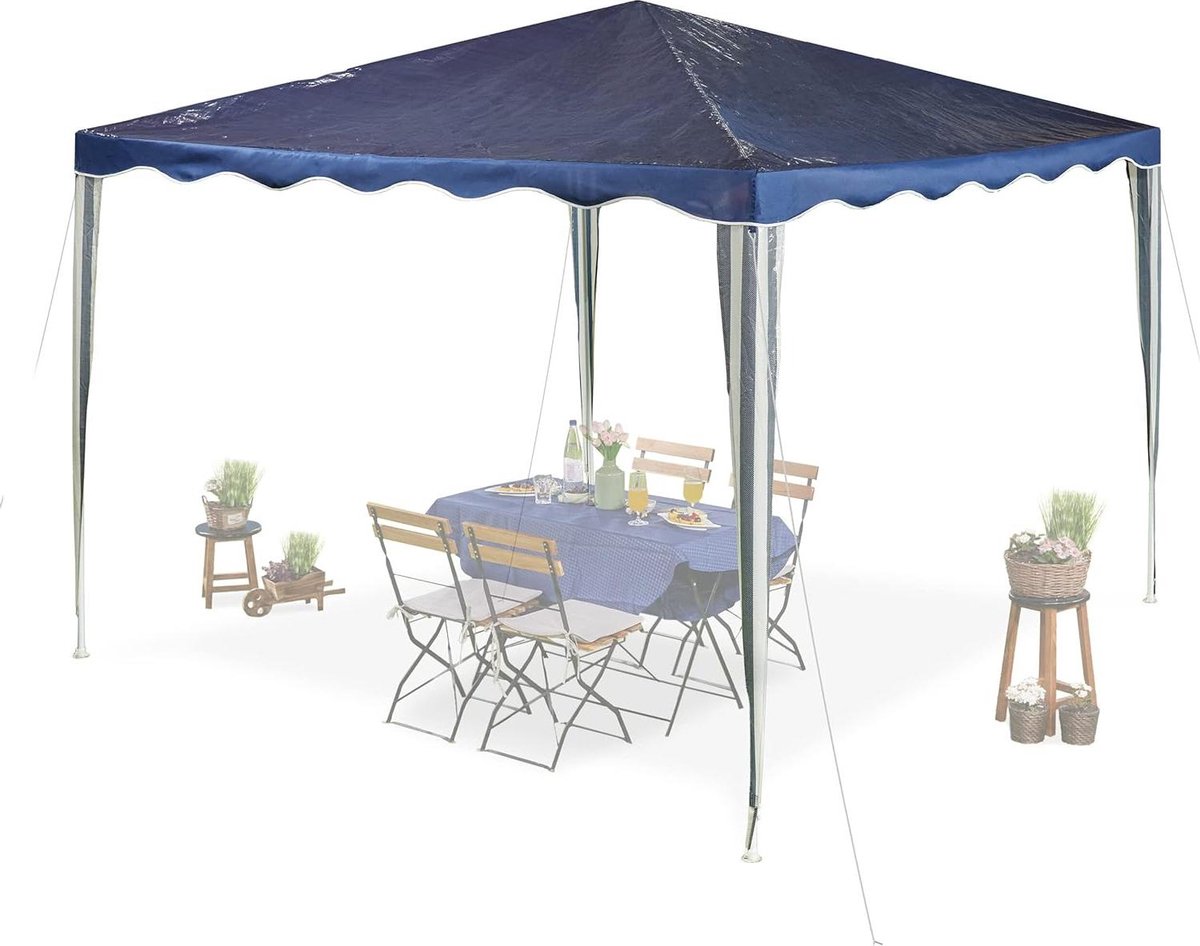 25x3x3m Feesttent Met Golfjes PE en Staal Waterdicht - Robuuste Tent Donkerblauw/Wit