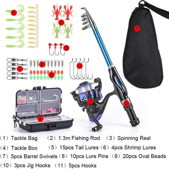 Hengelset voor beginners - telescoophengel van 13 / 15 m - werpmolen - koffer - haken - kunstaas - dobbers - opbergtas — afbeelding 5