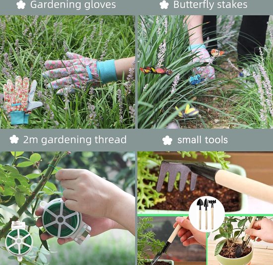 16-delige Tuingereedschap Set voor Tuinieren - Floral Hand Tool Gift Kits - Voor Vrouwen & Mannen - Met Snoeischaar & X-Large Handvat - Opbergtas Heavy Duty van Merkloos	 — afbeelding 2