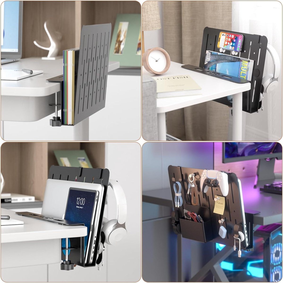 Rangement Latéral De Bureau En Métal - Organisateur Sous Bureau Pour Ordinateur Portable Et Accessoires
