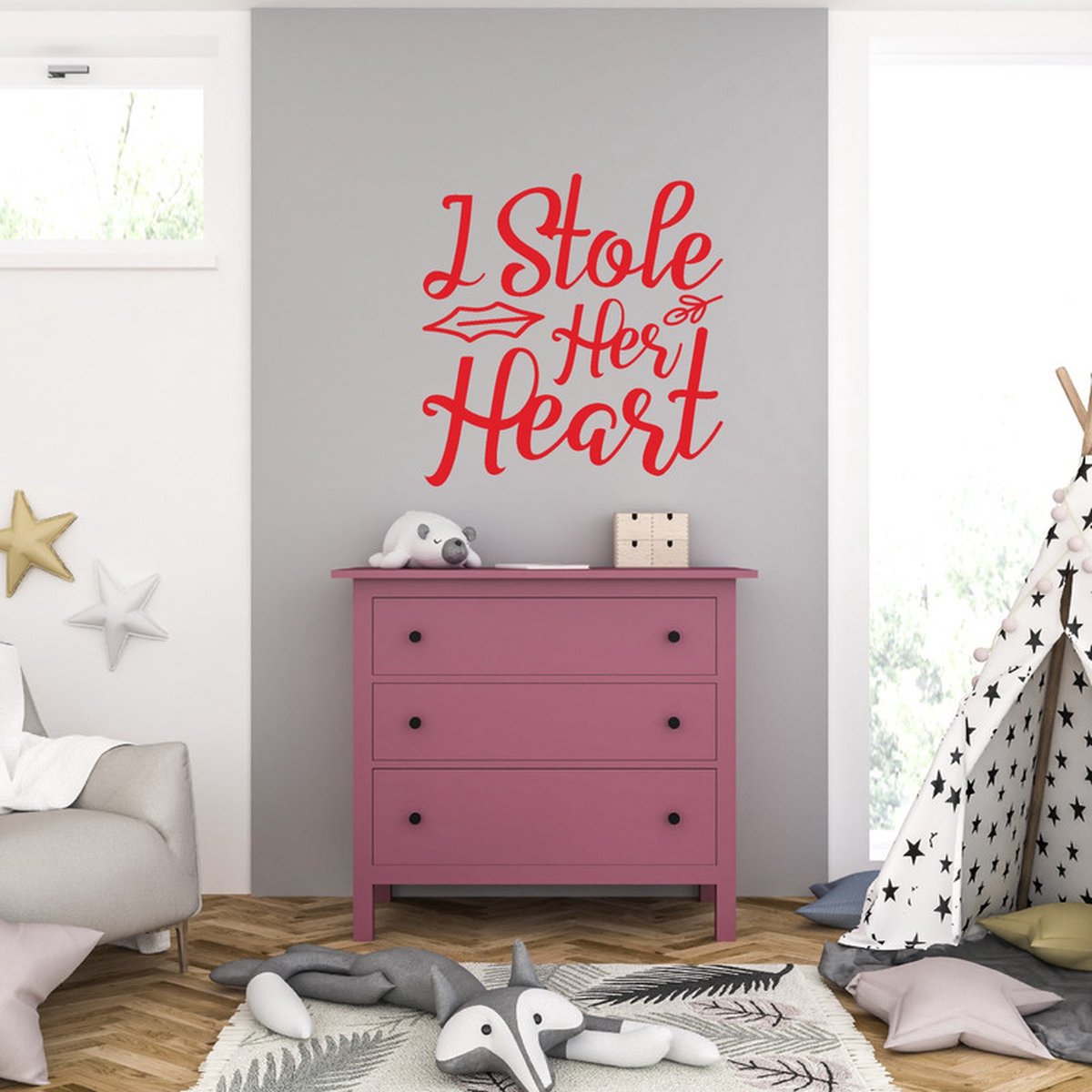 MC Living Muursticker - I Stole Her Heart - 58 x 60 - Rood