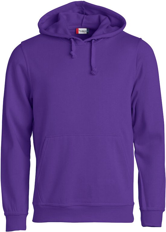Sweat à capuche violet avec poche kangourou, le logo Clique est visible sur la capuche.