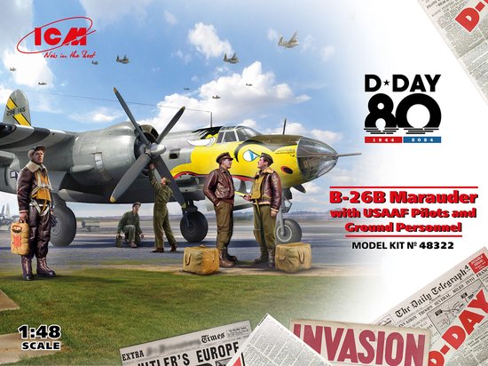 ICM Modelbouwpakket Militaire voertuigen - 48322 D-Day 80 B-26B Marauder with USAAF Pilots and Ground Personnel Plastic - 1:48 - Modelbouw