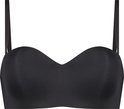 Zwarte voorgevormde strapless beugel-bh met verstelbare bandjes.