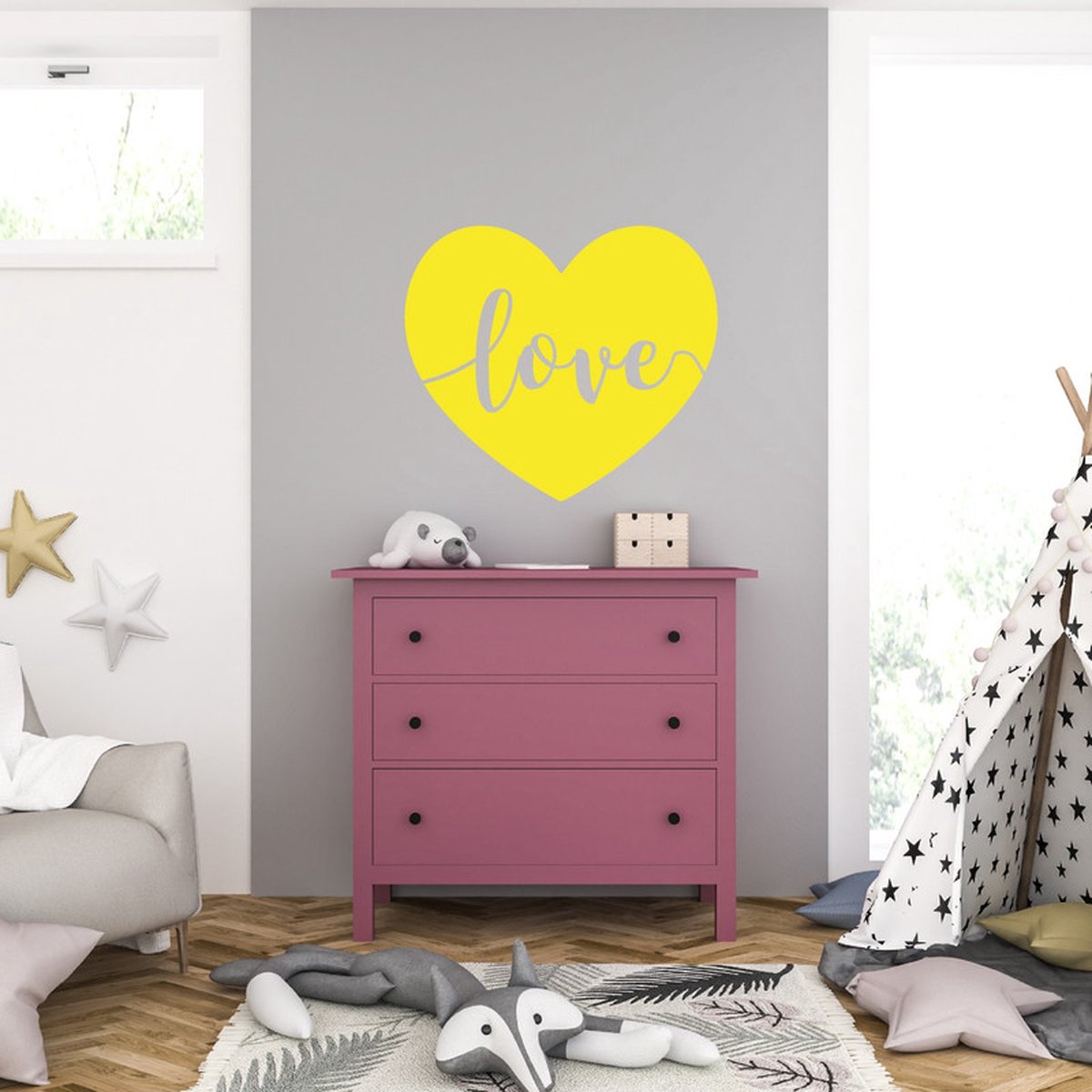 MC Living Muursticker - Love - 46,4 x 52 - Geel