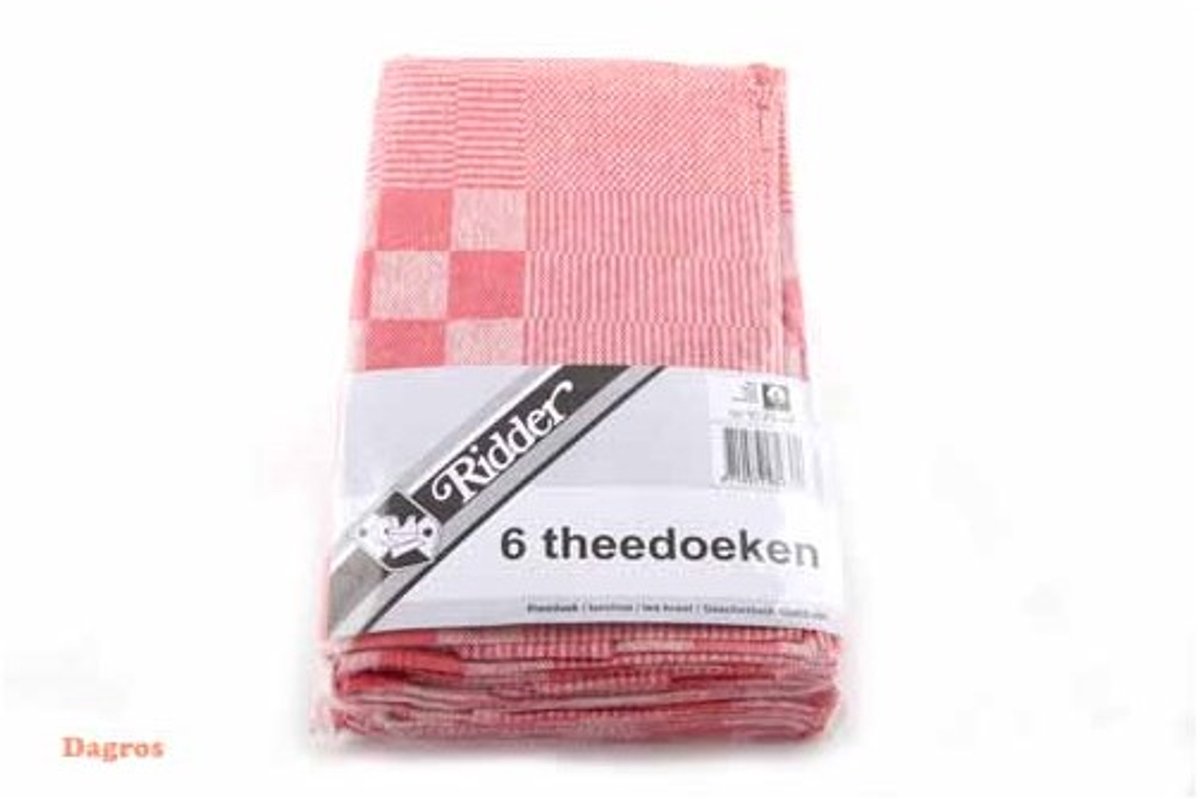 Sorbo Theedoek - 6 Stuks - Geblokt - Rood