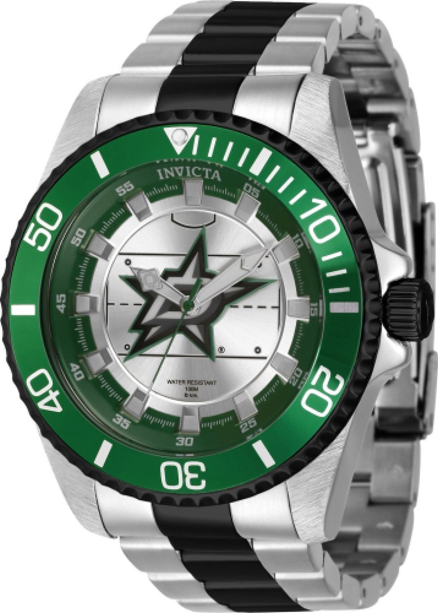 Invicta NHL - Dallas Stars 42249 Heren Horloge - Waterdicht - Analoog - Quartz Uurwerk - Roestvrij Staal met zilveren Wijzerp