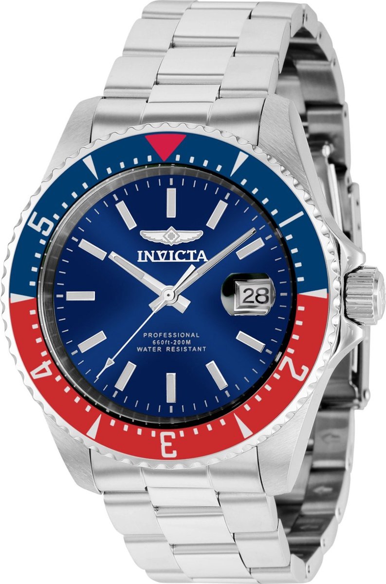 Invicta Pro Diver 36784 Heren Horloge - Waterdicht - Analoog - Automatisch Uurwerk - Roestvrij Staal met blauwe Wijzerplaat - 44mm