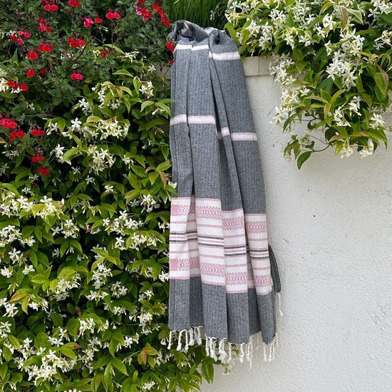 Foto: Fashion4wellness hamamdoek sea me black pink pestemal saunadoek dun strandlaken hammamtowel