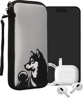 kwmobile hoesje voor smartphones XL - 6,7/6,8" - hoes van Neopreen - Shiba hond design - zwart / wit / grijs - binnenmaat 17,2 x 8,4 cm