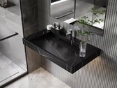 Shower & Design Hangende solid surface wastafel in zwart marmer effect TAKOTNA - L.90.2 x B.45.2 x H.8 cm L 90.2 cm x H 8 cm x D 45.2 cm