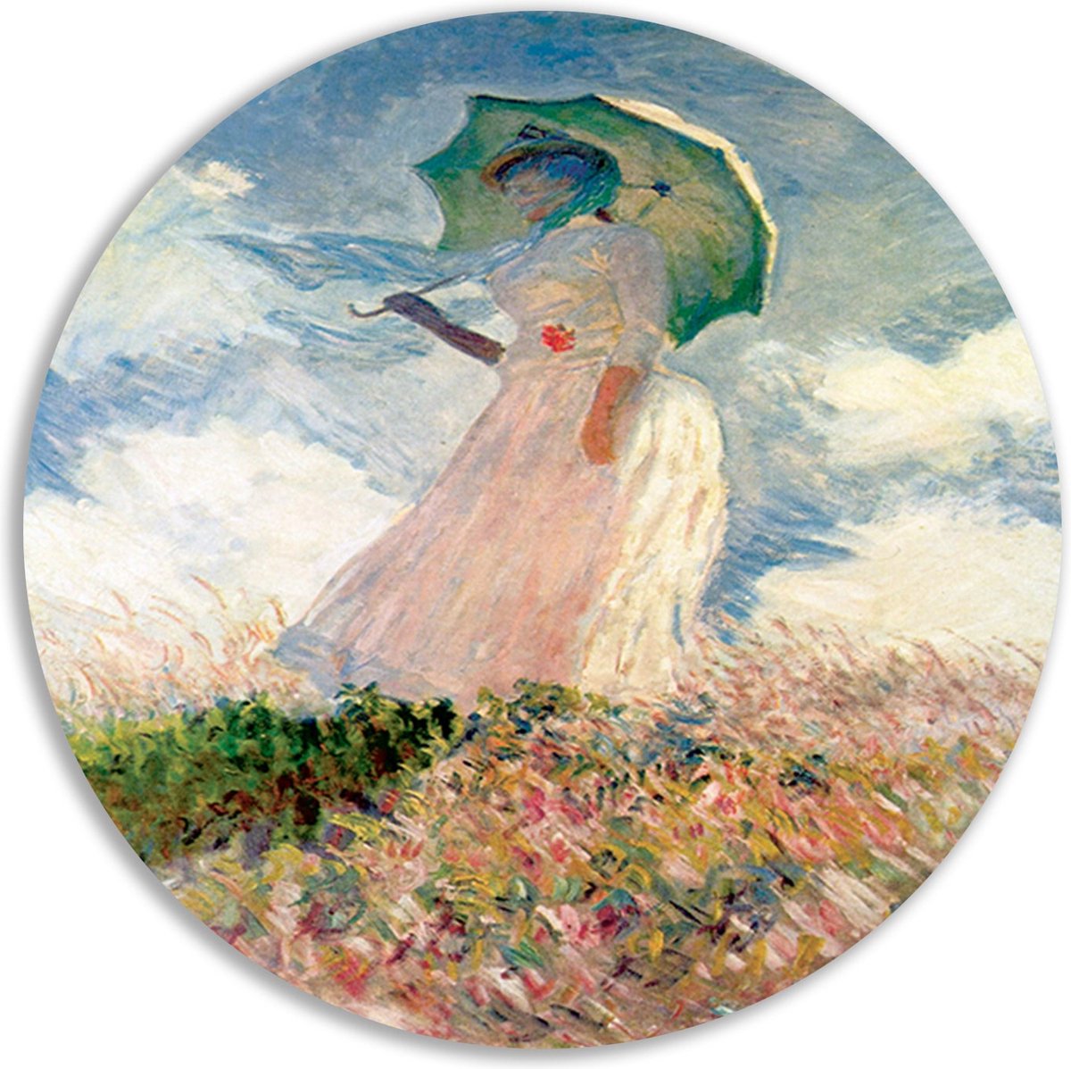 Vrouw met parasol - Claude Monet schilderij rond - Vrouw wandschaal - Schilderij Figuur -