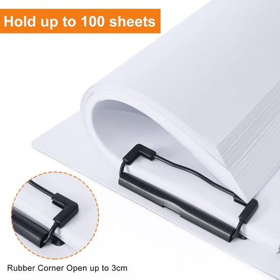 Presse-papiers A4 Double Pinces Grijs Zwart avec Couvercle Tableau d'Ecriture en PVC - Formulaires de Notes