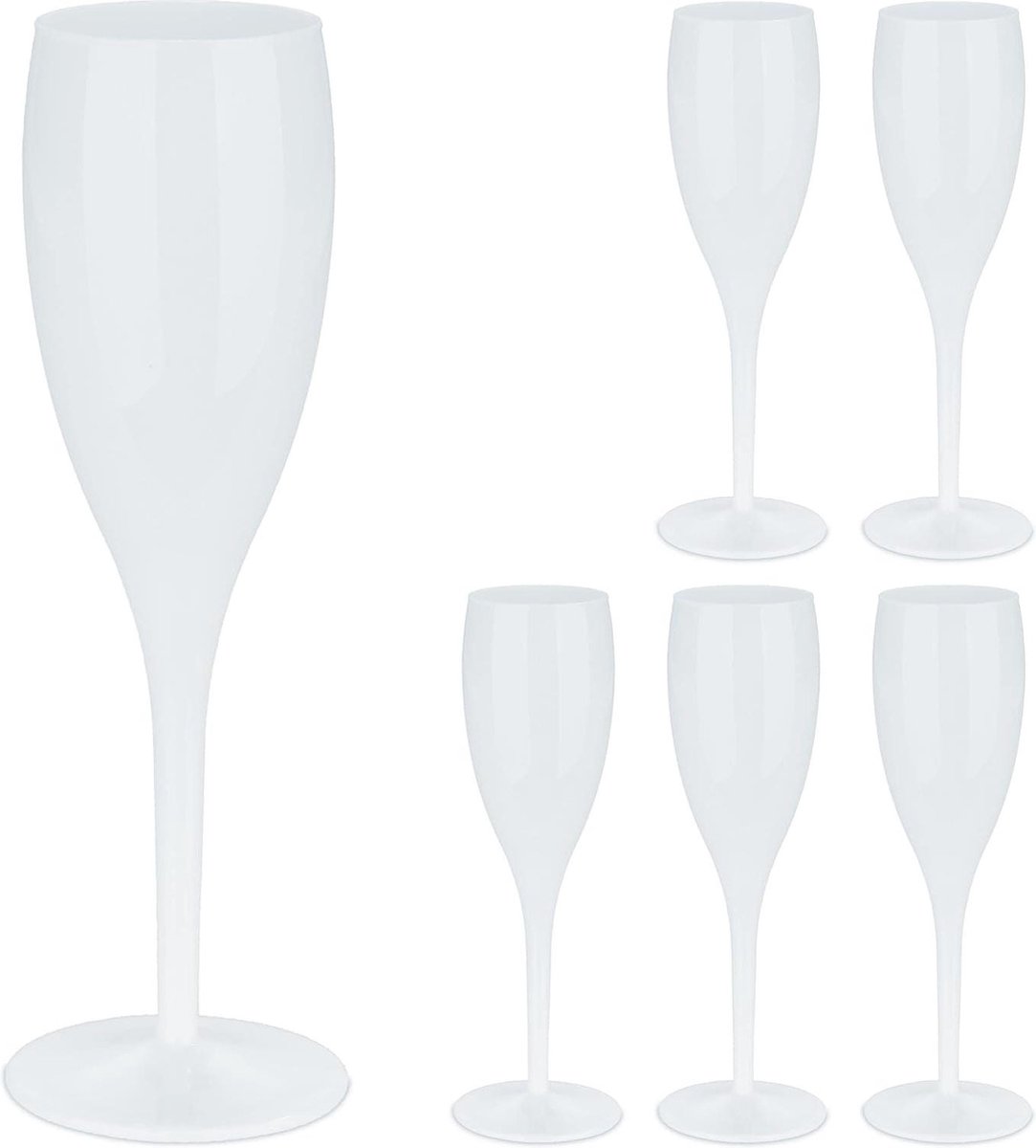 Champagneglazen Set van 6 plastic flutes Onbreekbaar BPA-vrij Herbruikbaar 100 ml Wit